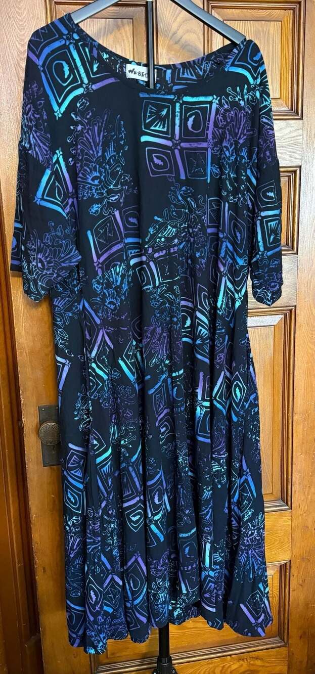 We Be Bop Vintage Rayon Abstract Print Short Sleeve Maxi Dress Plus Size